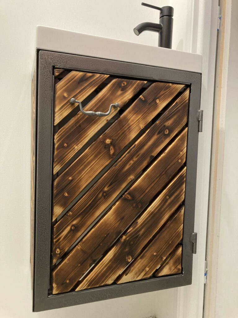 lave mains mobilier bois metal ferronnerie art metallerie sur mesure piece unique effet martele faireonlycreations clermont ferrand puy de dome 